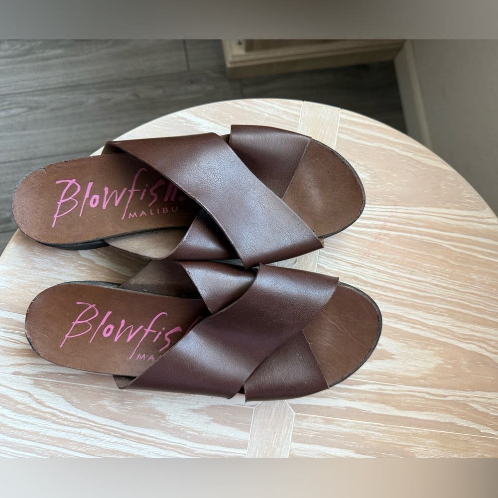 Blowfish Brown Crisscross Slide Sandals